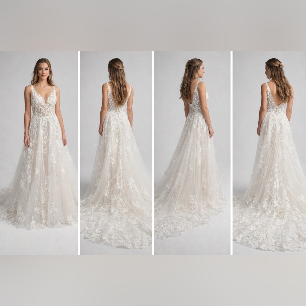 5. Lace Floral Train Wedding Gown - Ivory